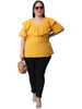 Flambeur Women's Plus Size Solid Mustard Half Sleeve Top